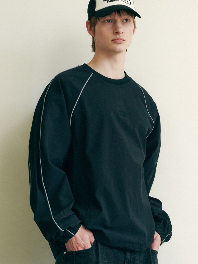 TMAKER, 티메이커 RIBSTOP CURVED PIPING PULLOVER BK